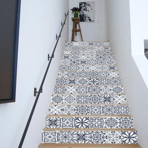 13pcs/set European Simple Style Gray Stair Stickers Staircase Home Decor Wall Stick Self-adhesive Waterproof PVC Wallpapers