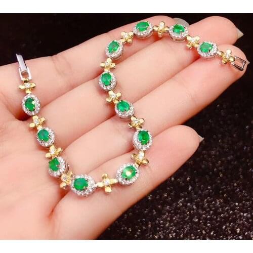 New Fashion 100% Real Natural 925 sterling silver Fine jewelry Emerald Bracelet Natural And Real Emerald Bracelet