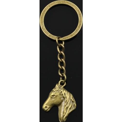New Fashion Men 30mm Keychain DIY Metal Holder Chain Vintage Horse 28x22mm Antique Bronze Silver Color Pendant