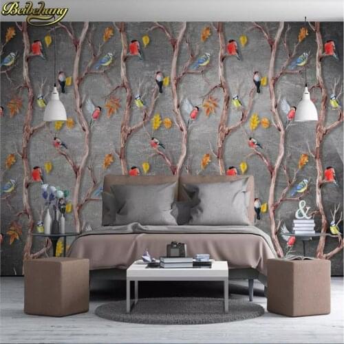 Beibehang Custom wallpaper mural retro nostalgic hand-painted watercolor cartoon flowers and birds mural wall papers home decor
