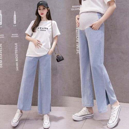 Autumn Loose Wide Leg Jeans Maternity Pants Trousers For Pregnant Women Clothes Vintage Pregnancy High Waist Denim Pants
