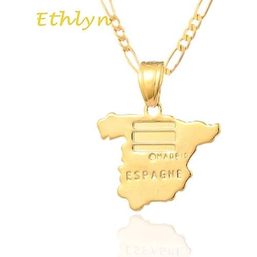 Ethlyn Spanish map pendant necklace gold plating fashionable men and women accessories P37