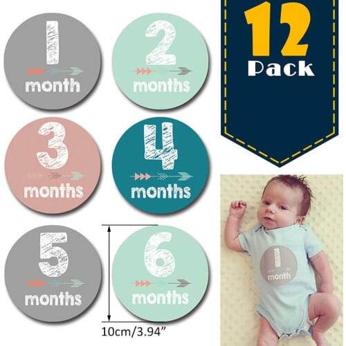 12Pcs Baby Month Sticker Newborn Milestone Memorial Monthly Sticker Kids Commemorative Card Baby Photography Photo Props Gifts