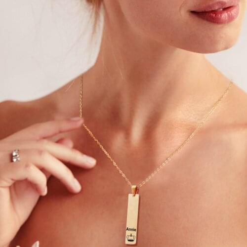 Gold Silver Color Personalized Bar Necklaces Women Pendant Free Engrave Name Date DIY Stainless Steel Customized Choker Dropship