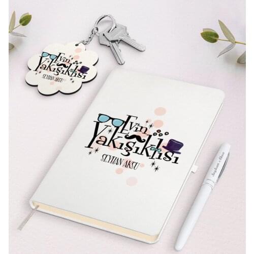 Personalized House Yakışıklısı White Notebook Pen and Keychain Gift Seti-3 Reliable Quality Gift Casual Design Moment