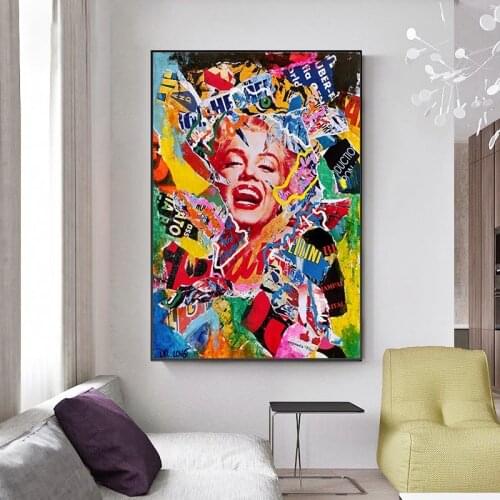 Marilyn Monroe diva smile graffiti Poster Portrait Canvas Painting Posters and Prints Girl Wall Art Picture for Home Decoration