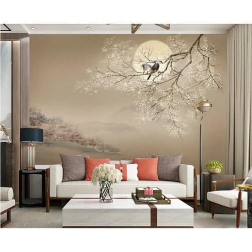 Custom wallpaper mural photo wall chinese freehand flower and bird art brown tv background mural
