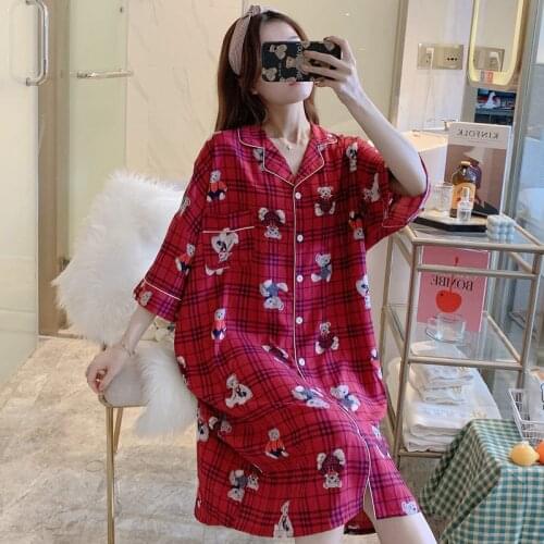 Casual Cartoon Nightdress Women Night Dress Printed Sleepwear Breathable Women'dress Nightie Home Clothes Sleepdress Plus Size
