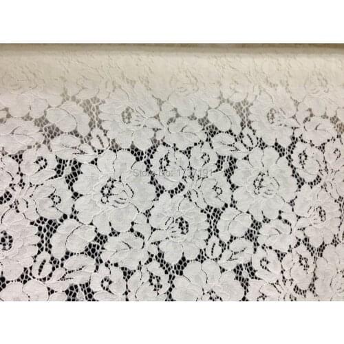 Roses floral embroidered fabric White wedding gown lace fabric 57 inch width one yard