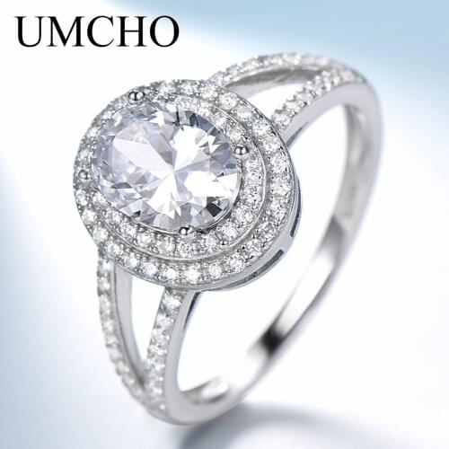 UMCHO Solid 925 Sterling Silver Wedding Ring for Women Victorian Style Oval Zircons Stones Party Engagement Ring Bridal Jewelry
