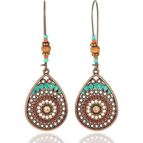 Charm Hollow Waterdrop Beaded Hook Earrings for Women Bohemian Ethnic Dreamcatcher Dangle Earrings Wedding Party Jewelry Gift