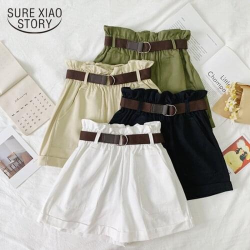 High Waist New Korean Style 2021 Spring Summer Female Shorts Loose Wide Leg Shorts Women Elastic Waist with Belt Shorts 7224 50