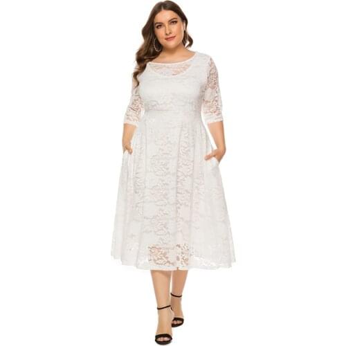 2021 Summer Hot Sale European And American Style Plus Size Hollow Out Lace Dress For Women