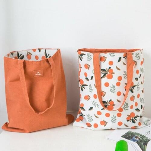 1 PC New Millet wheat fabric double-sided dual-use Hand bag cotton and linen pocket handbag shopping bag storage bag grocery bag