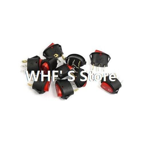 10 Pcs Red Indicator Light 3 Pin SPST ON OFF Snap-in Rocker Boat Switch