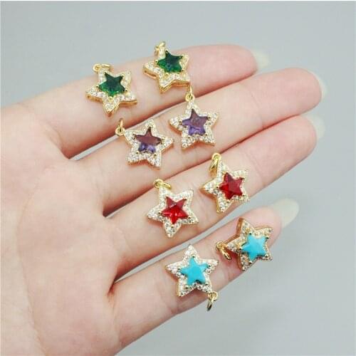 13*13mm 20pcs/lot Colorful cz micro pave star pendant jewelry,dainty summer star shape pendant,wholesale cz charm jewelry