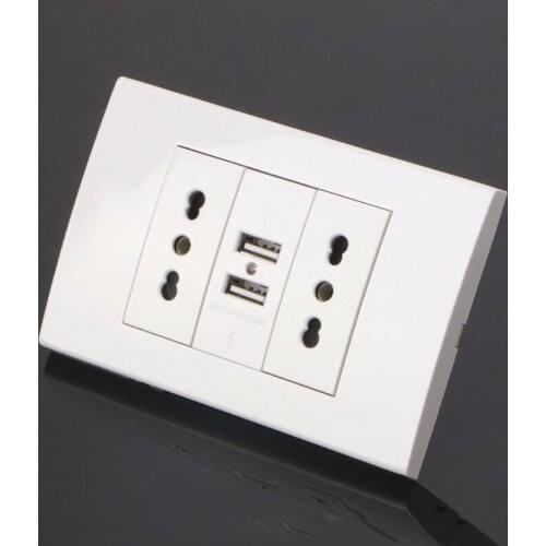 16A WallDouble Italian/Chile Plug Power Socket Adapter Dual USB Ports Panel 5V 1A