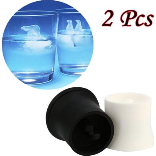 2pc Ice Cube Mould Food Grade Silicone 3D Ice Maker Tray Polar Bear and Penguin Mold Safely Easy To Use Quick Made Free Ship A60