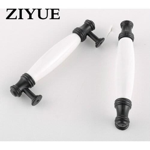 2PCS/LOT Free Shipping European Rural Garden Black And White Ceramic Handle Furniture Cabinet Simple Zinc Alloy Door