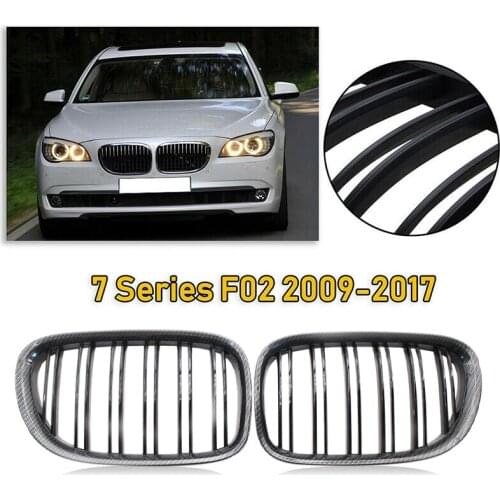 2X Glossy Black Carbon Fiber Front Kidney Grille Double Line Hood Grills For-BMW F02 F01 730 740 750 760 745LI 2009-2017