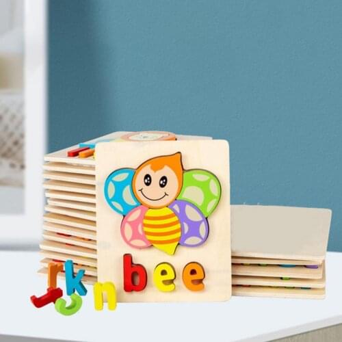 Smooth Surface Hand-eye Coordination Wood Color Words Animal Shape 3D Puzzles for Kids Christmas Gift