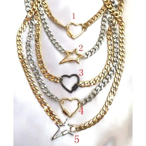 5Pcs 2021 unique clasp charm necklace,black/gold heart chunky cuban chain necklace jewelry