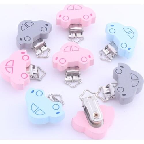 5Pcs/Lot Baby Children Pacifier Holder Clip Infant Cute Wooden Small Car Shape Nipple Clip for Baby DIY Pacifier Chain Accesory
