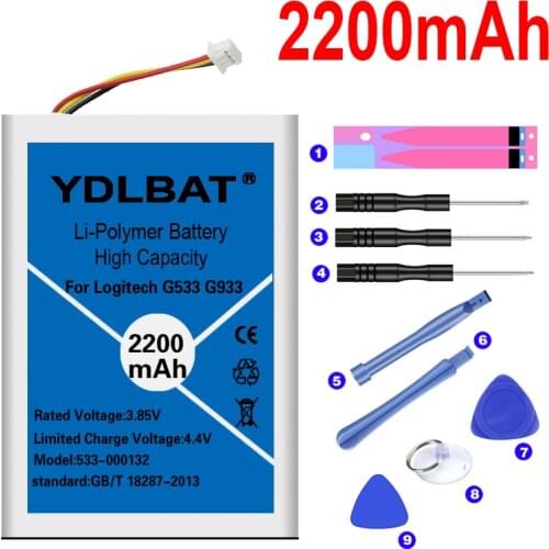 YDLBAT Top 2200mah 533-000132 for Logitech G533 G933 Batteries battery+toolkit