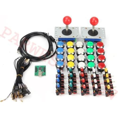 Arcade 2 Players DIY kit for ZIPPYY Joystick +Sliver Plated LED buttons +2 players USB Encoder to PC PS3 Raspberry Pi for Jamma
