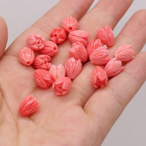2021 New Natural Coral Red Flower Bud Shape Through-hole Beads Carved Making Fashion DIY Necklace Bracelet Accessories Gift10Pcs