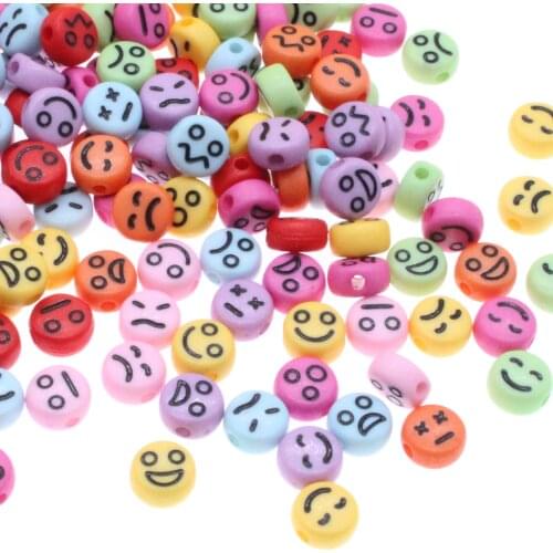 CHONGAI 100Pcs Colorful Small Fashion Jewelry Facial Expression Acrylic Flat Round Beads For DIY Craft &Jewelry Making 4X7mm