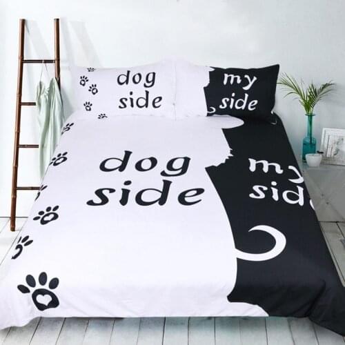 Black and White Bedding Set Couples Bedding Dog Side My Side Duvet Cover Sets King Queen Single Double Twin Bedclothes