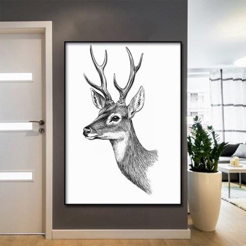 Nordic decorative painting sketch elk wall art canvas poster and print canvas painting for living room decoration Wall Pictures