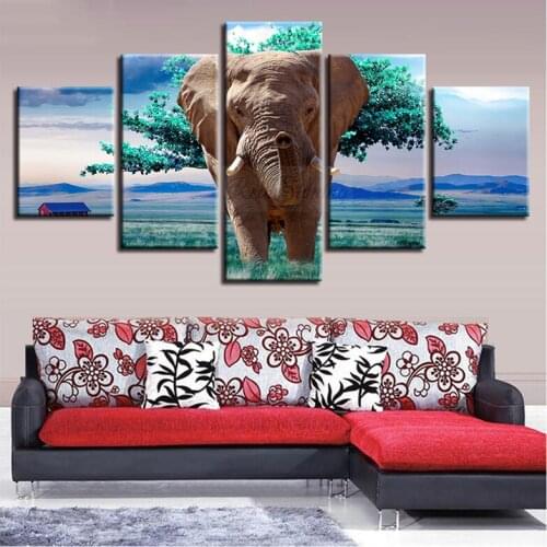 Diy Diamond Painting Elephants And Green Trees 5 Pieces 5D Full Square Round Drill Embroidery Multi-Panel Home DecorationZP-4228
