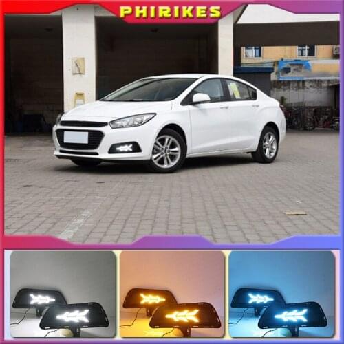 2PCS For chevrolet cruze 2015 2016 DRL Daytime Running Light fog lamp cover with yellow turn signal