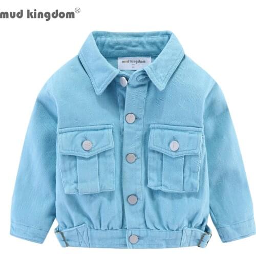 Mudkingdom Pocket Girls Denim Jacket Spring Fashion Long Sleeve Tops Children Spring Jean Jacket Button Down Kids Clothes