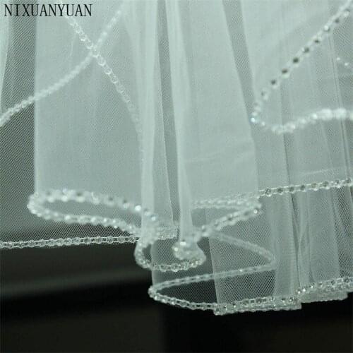 In Stock Wedding Accessory Short Crystal Edge Wedding Veil White Ivory Custom Made Length 1 Tier Bridal Veil With Metal Comb