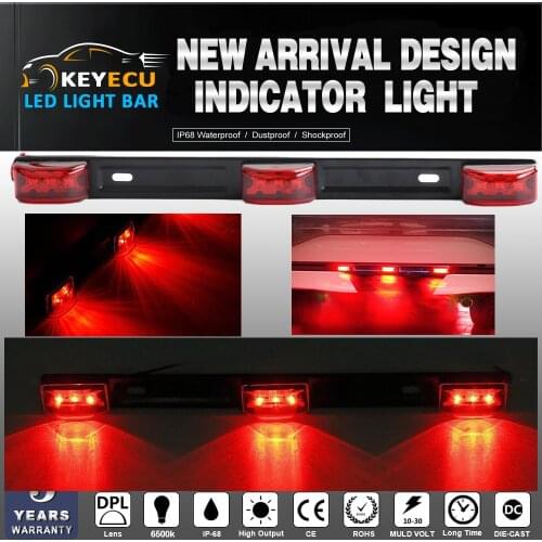 KEYECU 2pcs Red Clearance ID Bar Marker Lights 3 Light 9Led Trailer Sealed Stainless Steel Used for trucks and trailers