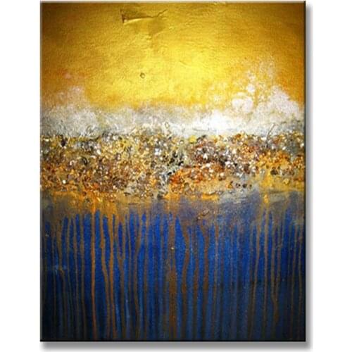 Artist Original modern Handmade abstract oil painting on canvas yellow and blue landscape wall picture for living room unframed