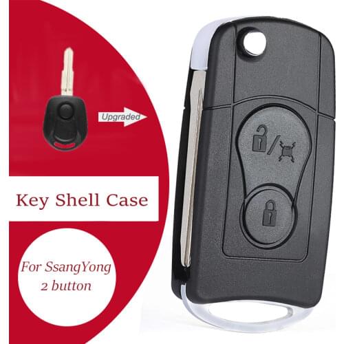 KEYECU New Replacement Modified Folding Flip Remote Car Key Shell Case Fob 2 Button for SsangYong Actyon, SUV, Rexton
