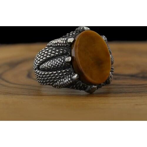 Real 925 Sterling Silver Natural Stone Ring For Men Agate Zircon Onyx Stones Jewelry Fashion Vintage Gift Mens Accessory