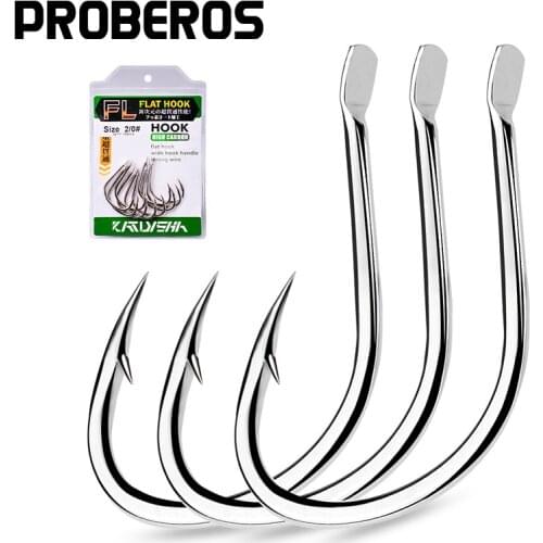 PROBEROS 10Pcs Barbed Fishing Hooks1/0-5/0# Flatted Single Fishhooks High Carbon Steel Carp Hooks Set Accessories Tool Tackle