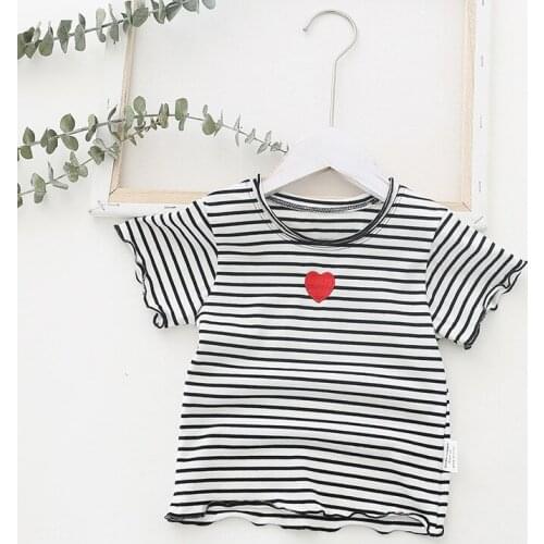 Melario Summer Fashion Unisex Striped Embroidery T-shirt Children Boys Short Sleeves Top Baby Kids Cotton Tops for Girls Clothes