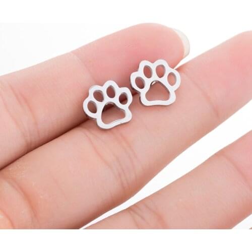 Lovely Tiny Dog Cat Paw Stud Earrings for Women Stainless Steel Cute Children Cartoon Animal Pet Earring Kids Lovers Gift