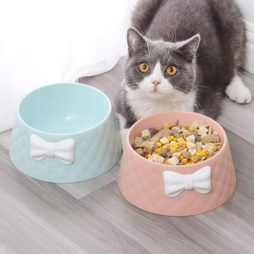 Pet Cat Feeding Food Bowls Puppy Kitten Lovely Bowknot Feeder Dish Bowel Anti Skid Travel Small Medium Dog Food Water Bowl