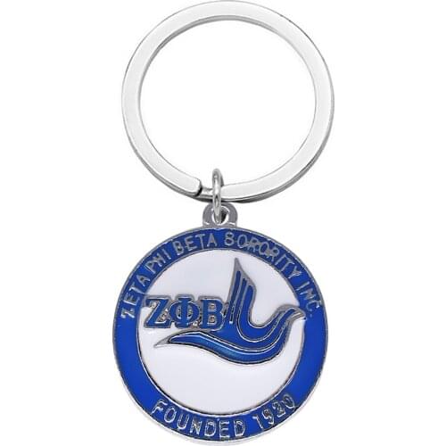 Fashion enamel round metal greek letter ZETA PHI BETA Dove pendant keychain FIT best sorority society jewelry key chain