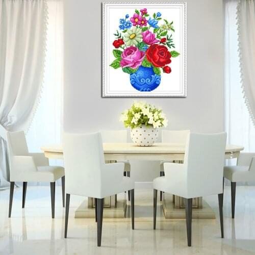 NICEYARD Cross Stitching Cross Stitch Canvas Painting Rose Full Needlework Home Decoration 11CT DMC Count Print DIY