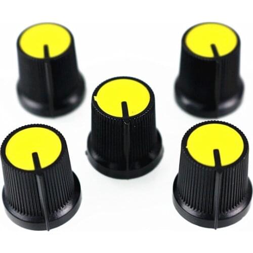 Newest !! 10 Pcs 6mm Shaft Hole Dia Plastic Threaded Knurled Potentiometer yellow Knobs Caps