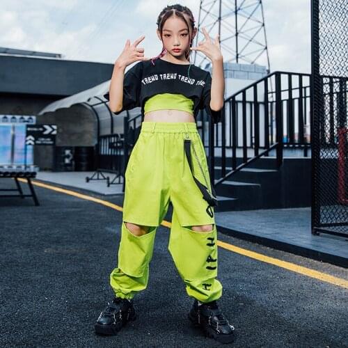 New Jazz Modern Dance Costumes Loose Short Sleeved Hiphop Pants Suit For Girls Children Ballroom Hip Hop Dance Clothes DN8997