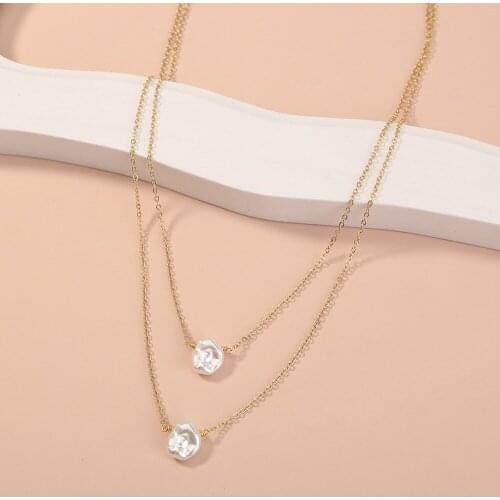 Ins new hot-selling necklace simple and versatile double-layer pure white irregular baroque pearl necklace clavicle chain